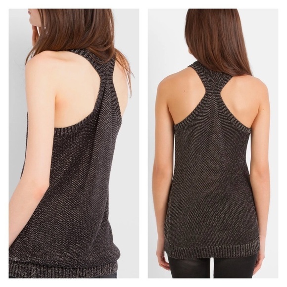 Maje Metallic Twist Back Knit Sweater Tank Black Gold 1 S - Picture 2 of 6